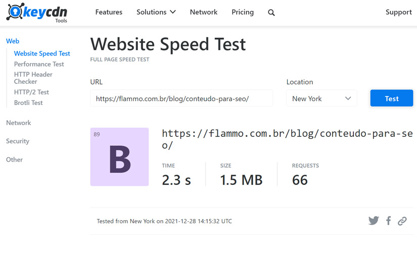 KeyCDN Website Speed Test